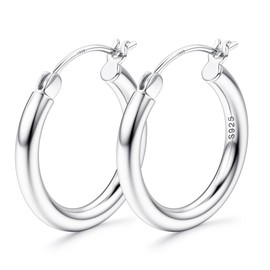 MILACOLATO S925 Sterling Silver Hoop Earrings 14K Real Gold Plated Hoops 3mm Chunky Large Big Hoop Earrings Hypoallergenic Lightweight Earrings for Women 15/20/30/40/50/60/70mm S 15mm