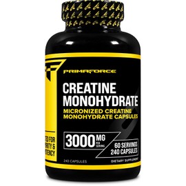 Primaforce Cápsulas de Monohidrato de Creatina - 240 cápsulas - 60 Ser - 3 gr por Porción - Sin Gluten - Sin OGM