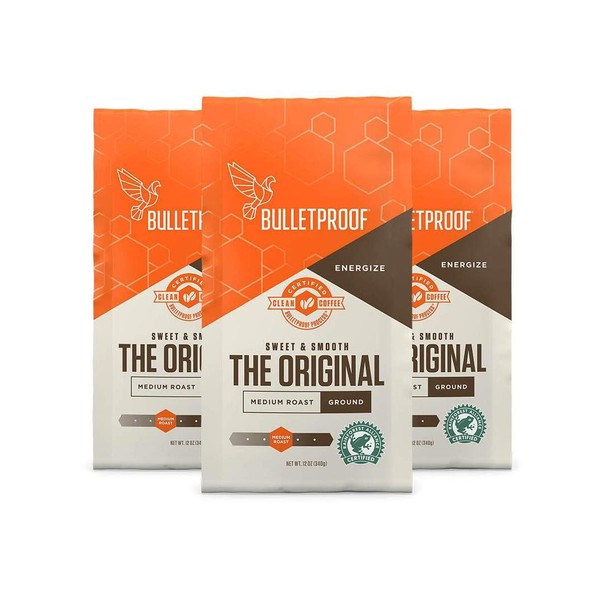 Bulletproof The Original Ground Coffee, Medium Roast, Keto Friendly, Certified Clean Coffee, Rainforest Alliance, Ground, 3 Pack
