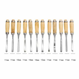 12Pcs Wood Carving Knife Strong Steel Wooden Handle High Hardness Carving Chisel Set for Woodworking Carpentry 12Pcs A Set