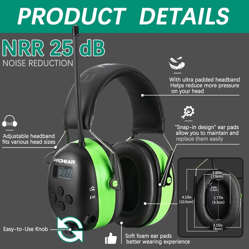 PROHEAR 033 Upgraded 5.4 Bluetooth Hearing Protection AM FM Radio