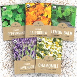 Organic Herbal Tea Seeds Variety Pack - 5 Individual Packs - 2026 Season - Mint, Lavender, Calendula, Chamomile & Lemon Balm. For Indoor & Outdoor Planting (Non-GMO, Certified Organic)