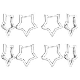 4 Pairs Silver Hoops Earrings for Women,Sweet Love Pentagram-Shape Hoop Earrings for Women Minimalist Silver Hoop Earrings,Star star earrings,Valentine's Day Hoop Earrings silver star earrings