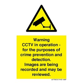 Viking Signs Warning CCTV in operation - for the purposes of crime prevention and detection. Images are being,Yellow/White