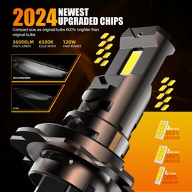 WAIXINGREN H7 Led Headlight Bulb, 32000LM 6500K 600% Brighter, 120W H7 Headlight Bulb with Fan, Halogen Replacement Bulb, Plug and Play Easy Installation, Pack of 2 (H7)