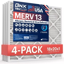 BNX TruFilter 18x20x1 Air Filter MERV 13 (4-Pack) - MADE IN USA - Electrostat...