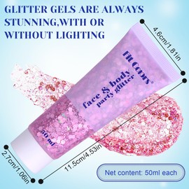 Body Glitter Gel, Festival Glitter Face, 50 ml Glitter Liquid Gel, Body Glitter Festival Accessories, Glitter for Make-Up Cosmetic Festival Party, DIY, Nails, Lips (Dark Pink)