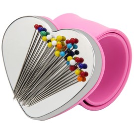 Magnetic Wrist Sewing, Portable Arm Pin Cushion Magnetic Pincushion with Wristband (Pink)