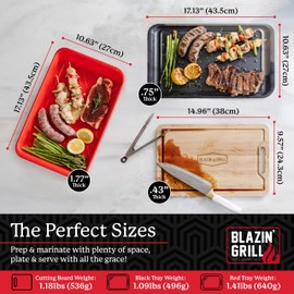 BLAZIN' GRILL Prep and Serving Trays | Set of 3 Stackable, Melamine Trays with Bamboo Cutting Board | Trays for Marinating, Serving & Chopping | Serving Platter for Plating Food & BBQ Prep Tub |