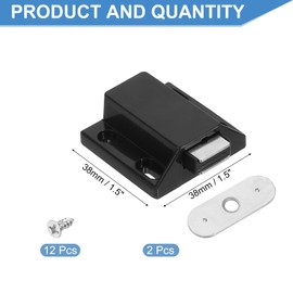 sourcing map 2 Pcs Magnetic Push Latches for Cabinet Door, 1.5x1.26 Inch Push to Open Door Latch Cabinet Hardware, Hidden Door Release Drawer Pull on Closet Touch, Plastic Black 38x32mm