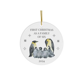 First Christmas as a Family - Tree Decoration Ornament Bauble Growing Family Keepsake – New Baby Gift – Family Christmas Décor – Ceramic Holiday Ornament (2024, Family of Six)
