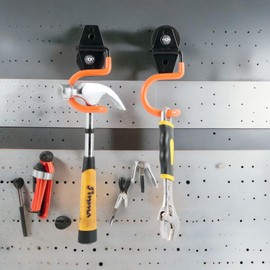 Yuzita 2 Pack Magnetic Garage Hooks Heavy Duty,Garage Storage Hooks,Wall Mount Garage Hanger&Organizer for Organizing Garden Lawn Tools,Ladders,Bulk Items,Bikes,Ropes (Orange, 2.8inch)