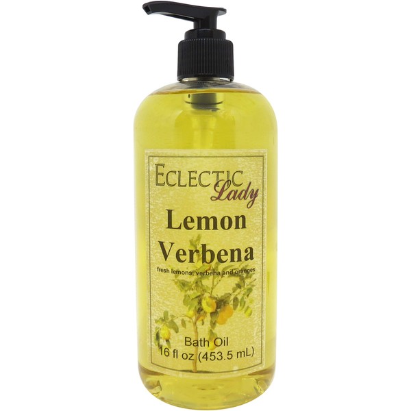 Lemon Verbena Bath Oil by Eclectic Lady - Scented Bath Oil - Relaxing & Moisturizing Bathing Oil - Fragrance Body Oil for Dry & Rough Sensitive Skin - Body Daily Nourishing Shower Oil (16 oz)