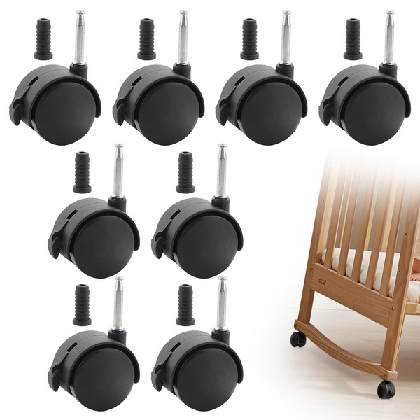 8 Pack 2 Inch Caster Wheels, Mini Crib Wheels, Small