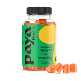 Paya Health Hydrating Hyaluronic Highlighter Skincare Gummies | Supports Brighter, Dewy, Plump Skin | Vegan Hyaluronic Acid & Vitamin C Supplement | Non-GMO, Gelatin-Free, Orange Flavor, 30-Day Supply