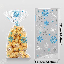 50Pcs Snowflake Cellophane Treat Bags Christmas Gift Bags White Transparent Goodies Bags Xmas Cellophane Bags with Twist Ties Party Candy Bags Gift Wrapping for Christmas Xmas Party Supplies(Snowflake)