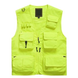 Lilychan Mens Utility Casual Fishing Vests Outdoor Work Vest Multi Pockets Cargo Vest Travel Hunting Camping Tactical Outerwear (Fluorescent green, X-Large)