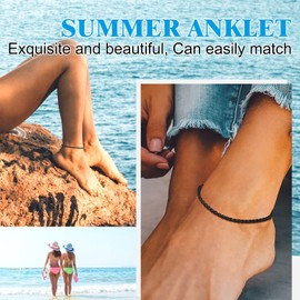 Richsteel Black Anklets for Women Summer Ankle Bracelets Foot Spiga Link Chain Beach Waterproof Jewelry 3MM 9 Inches