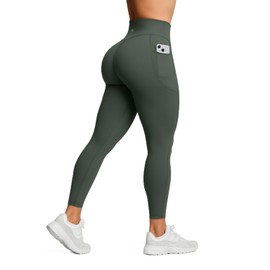 Sogetdo Women's Butt Lifting Leggings with Pockets High Waisted Seamless Capri Buttery Soft Workout Yoga Pants Tummy Control S805-Dark Olive-M
