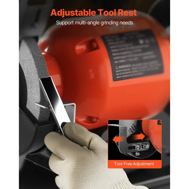 Single Speed 6-inch Bench Grinder with 1750RPM Low-Speed Table 250W