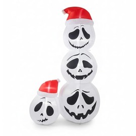 Leyndo 6ft Christmas Inflatable Large Skull with Christmas Santa Hat Animated Decorations for Halloween Xmas Party Holiday Outdoor Garden Lawn Yard Sign, with Build-in LED Lights