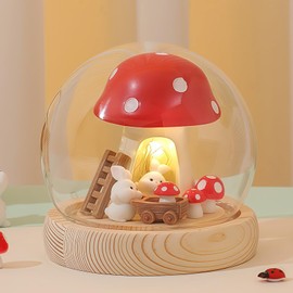 AWSOLAR Mushroom Lamp Mushroom Night Light for Kids, Cordless Cute Bunny Warm Night Lights for Kids, Baby, Party, Room Decor