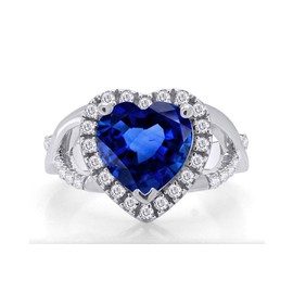 AFFY 14k White Gold Over Sterling Silver Mutli Shape Cubic Zirconia & Simulated Sapphire Cross Over Heart Ring 1.50 CT Size 6.5
