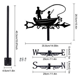 SUPERDANT Weathervane Boat Fishing Wind Vane Weathercock Fishing Metal Weather Vane for Garden Farmhouse Decorative Outdoor Wind Measuring Tool Wind Direction Indicator for Yard Barn Sheds