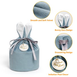 Qavctw 16pcs Easter Bunny Gift Velvet Bags with Drawstrings, Bunny Party Favor Gift Bags Velvet Jewelry Bags Rabbit Ear Easter Jewelry Bag for Wedding Easter Party Decor Candy Cookie Easter Egg