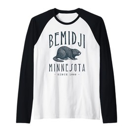 Bemidji, Beaver Rodent Design Raglan Baseball Tee