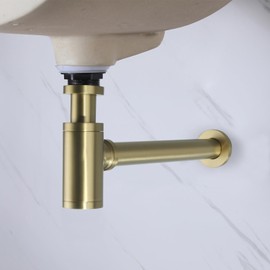 HAMOLER Round Bottle P-Trap 1 1/4 Adjustable Bathroom Basin Sink Waste Trap Drain Kit Bathroom Bottle P Trap Waste Pipe, Brushed Gold