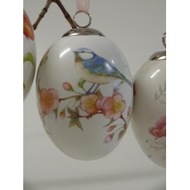 Set of 3 Easter Eggs Easter Decoration Ceramic with Flowers Bird Butterflies Easter