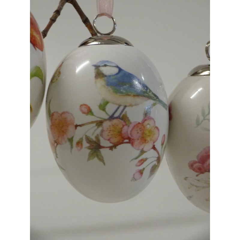Set of 3 Easter Eggs Easter Decoration Ceramic with Flowers