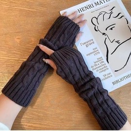 New Autumn/Winter Knit Long Arm Warmer Gloves with Thumb Hole, Touchscreen Compatible Gray 55 10ea