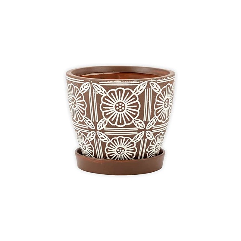 Napco 13947 Rustic Flower White and Brown 5.5 x 5.5