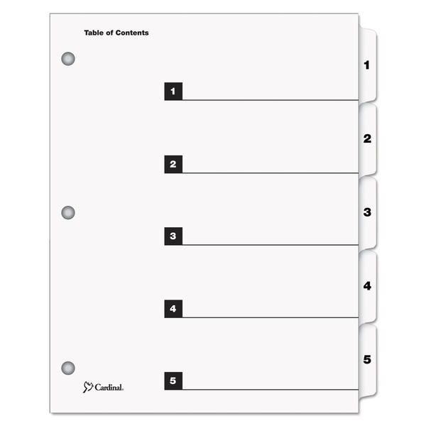 Cardinal 60513 Traditional OneStep Index System, 5-Tab, 1-5, Letter, White,
