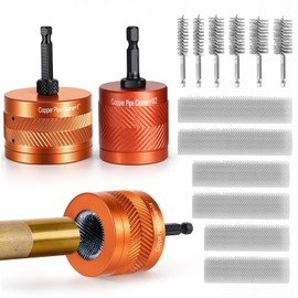 1/2" & 3/4" & 1" Metal Copper Pipe Cleaner Set with 1/4 Hex Shank, Each Size Includes 2PCS Replaceable Blades & Pipe Inter Cleaning Brushes, for Cleaning Rust, Stains, Paint on Metal Pipes