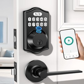 keyless Entry Door Lock deadbolt with Handle Set- Front Door Fingerprint Smart Locks with 2 Lever Handles-Keypad Code Deadbolt -App Control,Auto Lock,Easy to Install