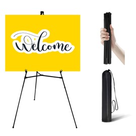 PUJIANG Easel Stand for Sign - 63 Inches Display Easel for Wedding Sign & Poster - Lightweight Portable Floor Easel for Picture - Adjustable Poster Easel with Carrying Case, Black 1 Pcs