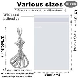 LEOSINDA Cellophane Bags 2x3 Inches Clear Self Adhesive Cellophane Bags Adhesive Resealable Plastic Poly Cellophane Treat Bag for Earrings Candy Jewelry Gifts Decorative Favor
