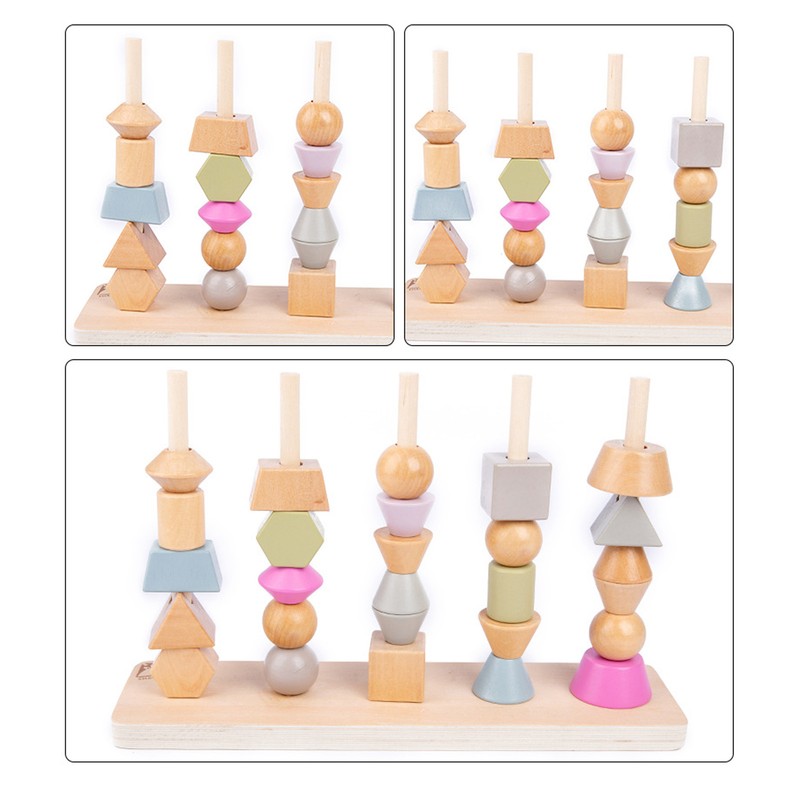 Stack Matching Set Educational Wood with 10 Cards Geometric Shape