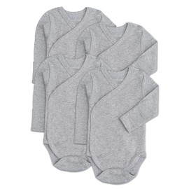 Baby Side Snap Bodysuit Set, Long Sleeve Cotton Boy Girl Kimono Onesie, 4 Pack, Gray, 0-3 Months
