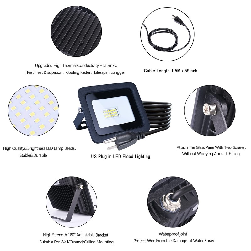 MIWAT 5Pack 10W Daylight LED Flood Light Outdoor, LED Work