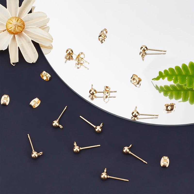 Beebeecraft 100Pcs 4mm Ball Earring Studs for Jewellery Making