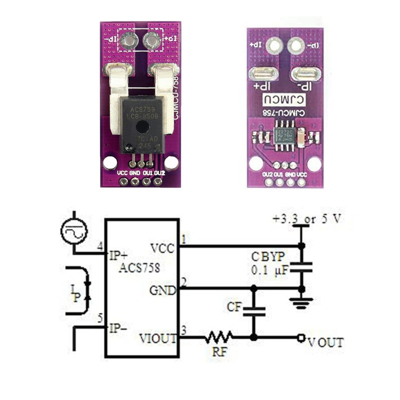 ACS758LCB-050B-PFF-T Linear Current Sensor, Hall Current DIY Module