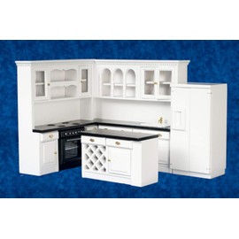 Dollhouse Miniature 1:12 Scale Four Piece Kitchen Furniture Set in White & Black