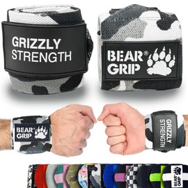 BEAR GRIP - Premium Heavy Duty Weight Lifting Wrist Wraps, Bodybuilding, Crossfit, Powerlifting, StrongMan (Camo, 24 Inches)
