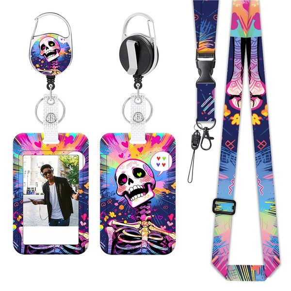 FOSDICK Lanyard with Card Holder, Skeleton Lanyard Card Holder, ID