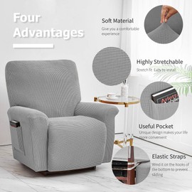 ele ELEOPTION Recliner Sofabezug, Stretch Ruhesessel Bezug, Spandex Jacquard 4-teilige Relaxsessel Bezug, Stretchhusse für Liegesessel Relaxsessel Massagesessel (Hellgrau)