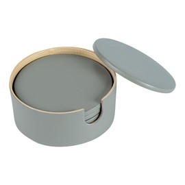 Restaurantware - Bambuddha 3.9 Inch Coasters with Holder, 1 Heavy-Duty Round Coaster Set - Sustainable, Reusable, Gray Bamboo Bamboo Coasters for Drinks, 6-Piece Set, for Tabletop Protection